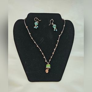 NWOT Beach Glass Corded Necklace and Beaded Earrings, Bronze tone